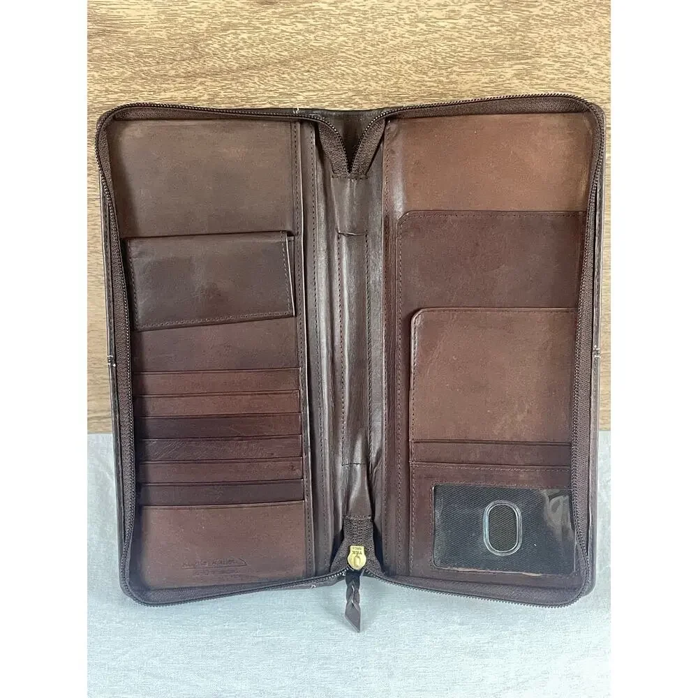 Rogue Wallet Brown Leather RFID Shielded Zip Travel Organizer Wallet Clutch